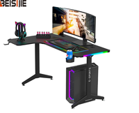 Bureau de jeu en forme de L BEISIJIE L-2L en fibre de carbone avec éclairage RGB et bord incurvé