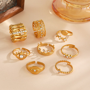 Anello Trendy in Acciaio Inossidabile Placcato Oro per Donne, Stile Semplice con Strass Incastonati, Accessorio Moda Hip Hop Occhio del <span class=keywords><strong>Diavolo</strong></span> - Product Image 3