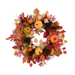 Guirnalda Otoñal Decorativa para Puerta Principal, Personalizada, de 24 Pulgadas, con Diseño de Arce y Calabaza - Product Image 1