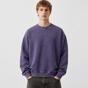 TUSHANG <span class=keywords><strong>Felpa</strong></span> con Logo Personalizzato, 100% Cotone, Vestibilità Ampia, Colore <span class=keywords><strong>Viola</strong></span>, Effetto Lavaggio Acido, per <span class=keywords><strong>Uomo</strong></span> - Product Image 1