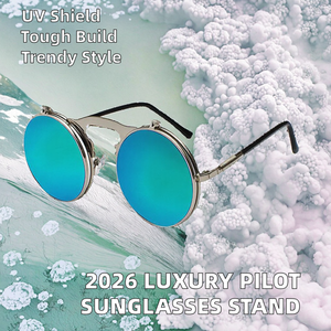 نظارات شمسية فاخرة للطيارين موديل 2026 الأكثر مبيعًا بالجملة بعدسات متدرجة وإطار كبير من النحاس مع حامل للنساء - Product Image 2