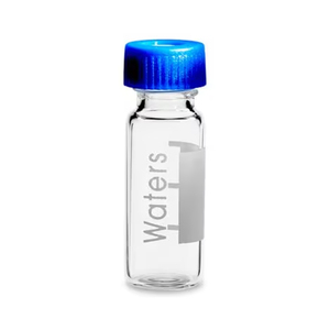 Waters 186000307DV Vial de vidrio desactivado de 12 x 32 mm con cuello de rosca, tapa y septum de PTFE/silicona preperforado, volumen de 2 ml, 100 unidades/paquete - Product Image 1
