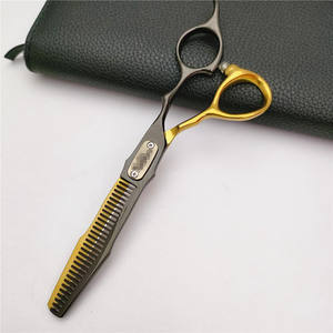 Ciseaux à effiler Black Gold Leopard 6,0 pouces en acier inoxydable pour coiffeur, manche long LPE-6.0 - Product Image 3