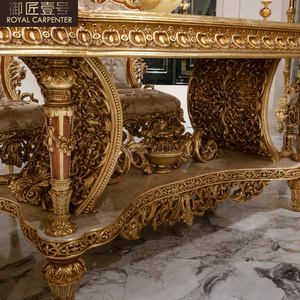 Роскошный обеденный гарнитур из массива европейского дерева с резьбой для больших домов и квартир, в стиле турецкого барокко, с золотой фольгой - Product Image 3