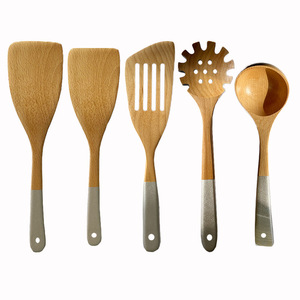 Beechwood Wooden Utensil Set 5 Pieces Silver Handle Spatula Ladle Spoon Non Stick Frying Kitchen Tools - Product Image 5