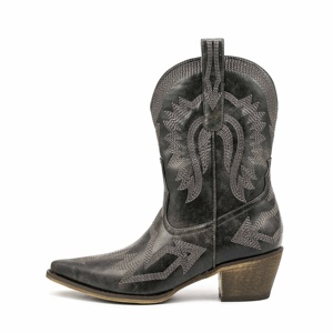 Stivali da <span class=keywords><strong>Donna</strong></span> alla Moda 2024 Autunno Inverno con Punta Affusolata Taglia Grande Stile Western <span class=keywords><strong>Cowboy</strong></span> Ricamati con Tacco Grosso e Supporto per l'Arco - Product Image 4
