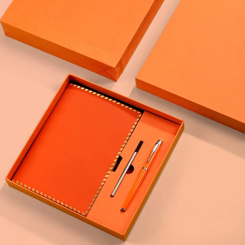 Caderno de bolso A4 para estudantes, conjunto de cadernos em couro PU com logotipo personalizado, conjunto de presente personalizado para impressão promocional