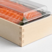 Boîte en bois pliable haut de gamme, gain de place, avec couvercle transparent, plateau à sushi et sashimi plat, conteneur alimentaire écologique pour la restauration