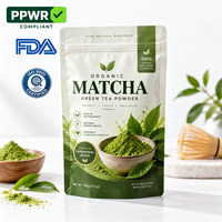 Sachets d'emballage personnalisés pour poudre de matcha avec fond autoportant pour poudre de thé, mélanges de superaliments et usage commercial