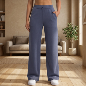 Pantalones de Yoga de Cintura Alta para Mujer, Corte Acampanado, Color Sólido, Cintura Elástica con Bolsillos, Largos, Transpirables, de Algodón y Elastano - Product Image 2
