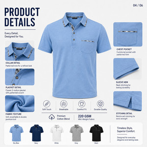 Camisa Polo a Cuadros con Logotipo Personalizado para Hombre, Transpirable, Informal de Negocios, Ligera, con Ribete en Contraste, Uniforme de Golf, Venta al Por Mayor - Product Image 4