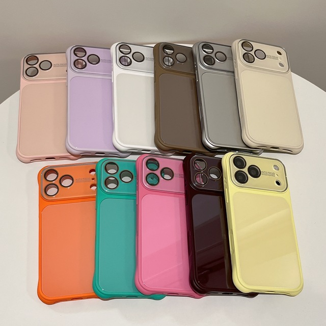 Premium Solid Color Glass Large View Window Phone Case, Four Corners Shockproof Cover for iPhone 17 Pro Max, 16 Pro, 15, 14