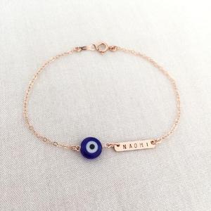 Inspire gioielli Personalizzati Evil-Eye Dainty Bar, il Braccialetto Del Bambino, protezione Del Braccialetto per le donne e le ragazze inciso nome logo - Product Image 1