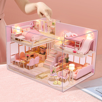 Kit de Casa de Muñecas en Miniatura DIY, Rompecabezas 3D de Madera, Casa de Muñecas con Múltiples Habitaciones, Tobogán Rosa, Loft, Manualidades, Pasatiempo Relajante