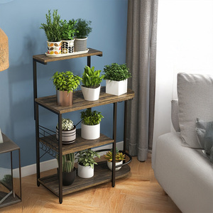 Factory OEM/ODM 4-Layer Kitchen Baker's Rack Coffee Bar Cabinet With Power Outlet Detachable <b>Display</b> Rack With <b>Hooks</b> - Product Image 3