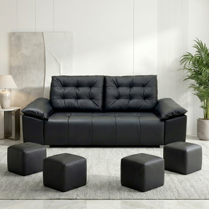Modern Three Seat PU Leather <b>Sofa</b> with Tufted Back and Padded Arms for <b>Living</b> <b>Room</b> - Product Image 2
