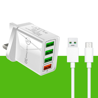 Charge rapide prise britannique 4 Ports adaptateur secteur USB chargeur mural de téléphone avec câble de données chargeur mural USB adaptateur de voyage pour Macbook