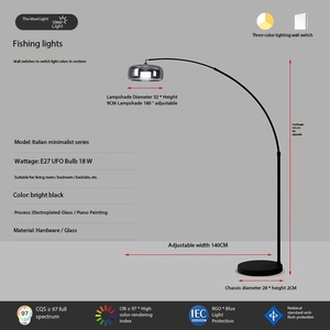 Ý thiết kế hiện đại mỏng có thể điều chỉnh vòm đèn sàn cho ánh sáng xung quanh cho phòng ngủ nghiên cứu hoặc phòng khách loại cơ sở E27 - Product Image 5