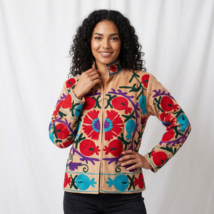 Veste réversible pour femmes Sujani, style blazer floral, en velours de coton, bomber varsity, broderie, légère, logo personnalisé, automne - Product Image 1