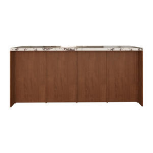 <b>Walnut</b> Wood Frame Island Counter Solid Wood Modern Kitchen Island With <b>Slab</b> Countertop Living Room Storage Partition Cabinet - Product Image 5