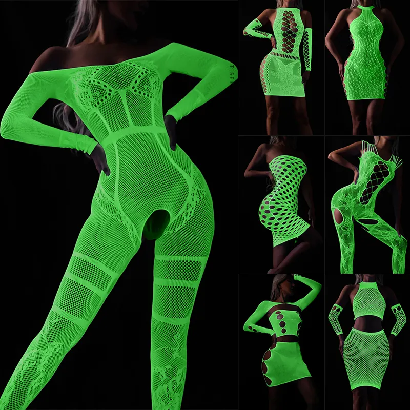 Delove Glow-in-the-Dark Socken Fluor zierende Ganzkörper socken Nachtclub Mesh Socken Sexy Dessous für Frauen