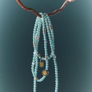 Antico ciondolo religioso buddista tibetano in argento sterling 925 certificato NGTC con turchese, perla d'acqua dolce e perline con simboli di potere - Product Image 1