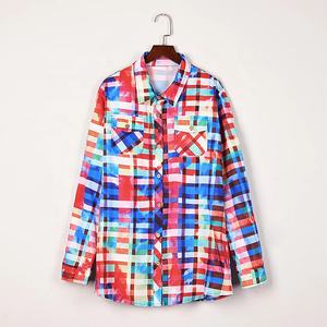 <strong>Womens</strong> Colorful Plaid Print Shirts Rainbow Button Down Checkered Blouse Long Sleeve Tops Fall <strong>Clothes</strong> Casual Shirt - Product Image 5