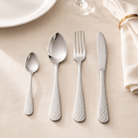 Ensemble de couverts en acier inoxydable avec manche martelé, 4 pièces, poli miroir, compatible lave-vaisselle, qualité alimentaire, pour réceptions de mariage et banquets