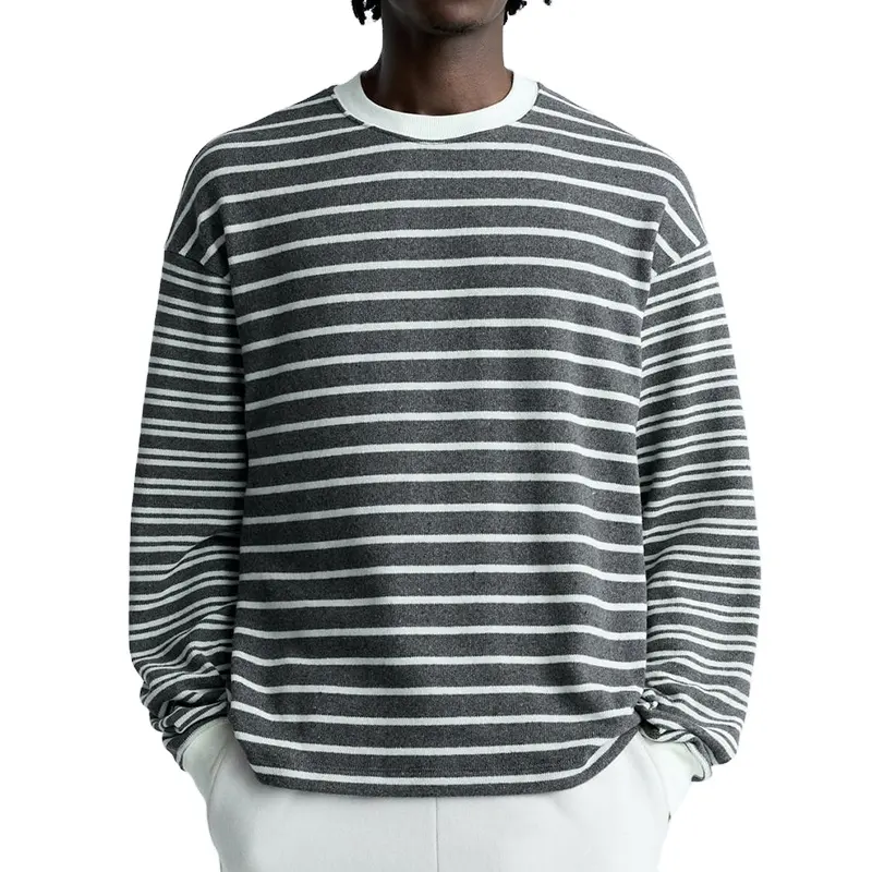 Oem servis yaka tasarımı çizgili uzun kollu erkekler özel Logo ile % 100% pamuk Polo T Shirt