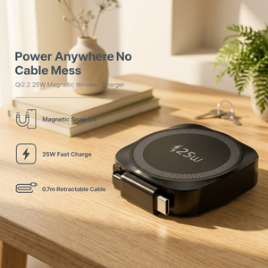 Base de Carga Inalámbrica Magnética para Teléfono Qi2.2 25W con Cable USB-C Retráctil de 0.7M para iPhone y AirPods - Product Image 1