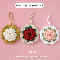 Porte-monnaie, Pendentif, Pochette à rouge à lèvres, Étui à clés en forme de rose, en laine, au crochet, motif feuille, fleur artificielle écologique, pour la Saint-Valentin et le Nouvel An