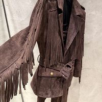 Veste en cuir véritable à franges de haute qualité, blazer en cuir à franges, veste en daim pour femmes