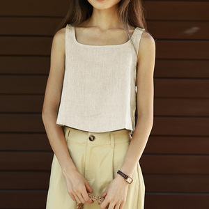 Top Corto Estivo da <span class=keywords><strong>Donna</strong></span> 2026 <span class=keywords><strong>in</strong></span> <span class=keywords><strong>Lino</strong></span>, <span class=keywords><strong>T</strong></span>-<span class=keywords><strong>shirt</strong></span> Sottile a Tinta Unita Versatile - Product Image 1