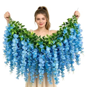 Guirnalda de glicinia artificial azul para decoración de bodas y hogar, planta colgante para decoración de pared, 1 tira - Product Image 5