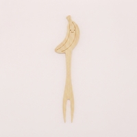 FSC-gecertificeerde Smiley Banana bamboe cocktailprikkers, conform EC 1935, natuurlijke bamboe fruitvorkjes voor bar & café
