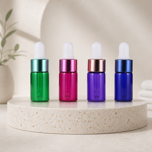 Hot Selling Empty Colored <b>Glass</b> Essential Oil <b>Bottle</b> with Electroplated Collar Rubber Pipette <b>Dropper</b> - Product Image 1