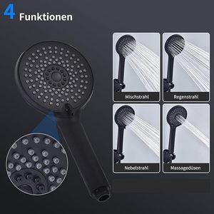 Robinet de bain avec douchette, mitigeur mural noir mat, 2 sorties, mitigeur monocommande avec bec de bain - Product Image 3