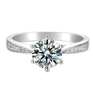 Anello di Fidanzamento Classico a Sei Punte con Zirconi per Donne, Elegante Gioiello da Matrimonio - Product Image 1