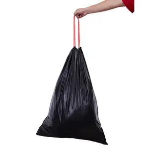 มาใหม่สีดำขยะถุงพลาสติกที่กำหนดเองย่อยสลาย Drawstring ถังขยะ