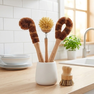 2026 Household Washing Dish Pot Scrub Brush <strong>Wood</strong> Bamboo Kitchen <strong>Cleaning</strong> Brush <strong>Set</strong> for Home - Product Image 1