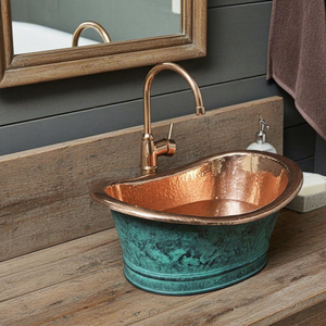 Vasque en cuivre vieilli, patine verte oxydée, style baignoire, lavabo de salle de bain fait main, lavabo en cuivre rustique de luxe - Product Image 3