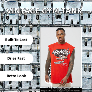 Camisetas sin Mangas Personalizadas con Logotipo Vintage para Gimnasio, de Alta Calidad, 100% Algodón Tejido, 260 GSM, Secado Rápido, Cuello Redondo, para Hombre - Product Image 2