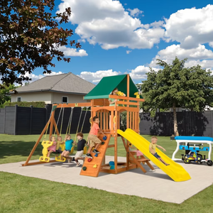 Modern Waterproof <strong>Wooden</strong> <strong>Swing</strong> <strong>Set</strong> with Playhouse Design for <strong>Outdoor</strong> Backyard Play for Children - Product Image 2