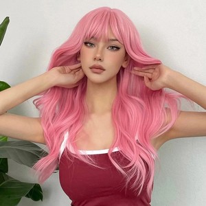 Peluca Larga Rizada <span class=keywords><strong>Rosa</strong></span> <span class=keywords><strong>de</strong></span> Gran Venta Transfronteriza con Flequillo para Mujer, Postizo <span class=keywords><strong>de</strong></span> Cabeza Completa, <span class=keywords><strong>de</strong></span> Filamento Mate Resistente a Altas Temperaturas, Hecho a Máquina - Product Image 2