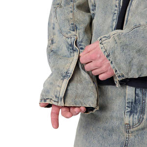 Veste en jean pour homme personnalisée, style délavé, avec fermoir de pompier, style camionneur, zippée, coupe ample, style hip-hop, vestes et manteaux - Product Image 3
