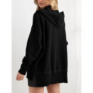 Womens Oversized Long Sleeve Hoodie Button Down V Neck Sweatshirt Knitted Asymmetric Casual Pullover <b>Tops</b> - Product Image 5