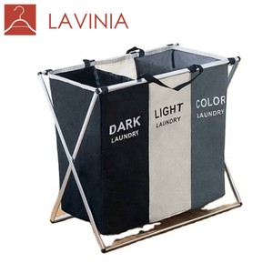 Lavinia Cesto <span class=keywords><strong>Portabiancheria</strong></span> Pieghevole a X con Coperchio, 3 Scomparti, Qualità Retail, Ideale per Bucato Sporco - Product Image 1
