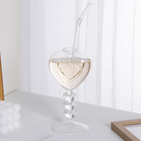 Copa de Cristal Creativa en Forma de Corazón con Pajita, Hecha a Mano, con Base Alta, Romántica, para Cócteles, Bar, Bodas, San Valentín