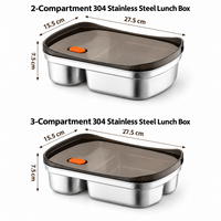 Boîte à lunch bento en acier inoxydable 304, 2 ou 3 compartiments, récipient de stockage alimentaire avec couvercle ventilé pour l'école, le bureau, les pique-niques et la préparation des repas