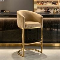 Chaise de bar moderne en tissu avec base en acier inoxydable, tabouret de bar, chaise de comptoir pour la maison, la cuisine, la salle à manger, l'hôtel, le restaurant, les événements